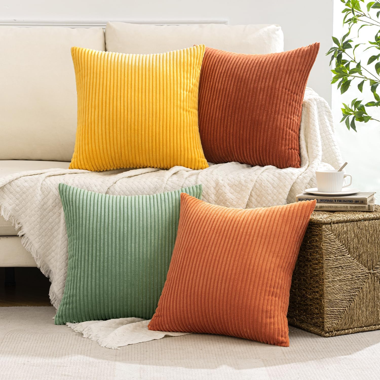 MIULEE 18x18 Fall Retro Decorative Pillow Covers, Set of 4 Yellow Rust Green - Image 9