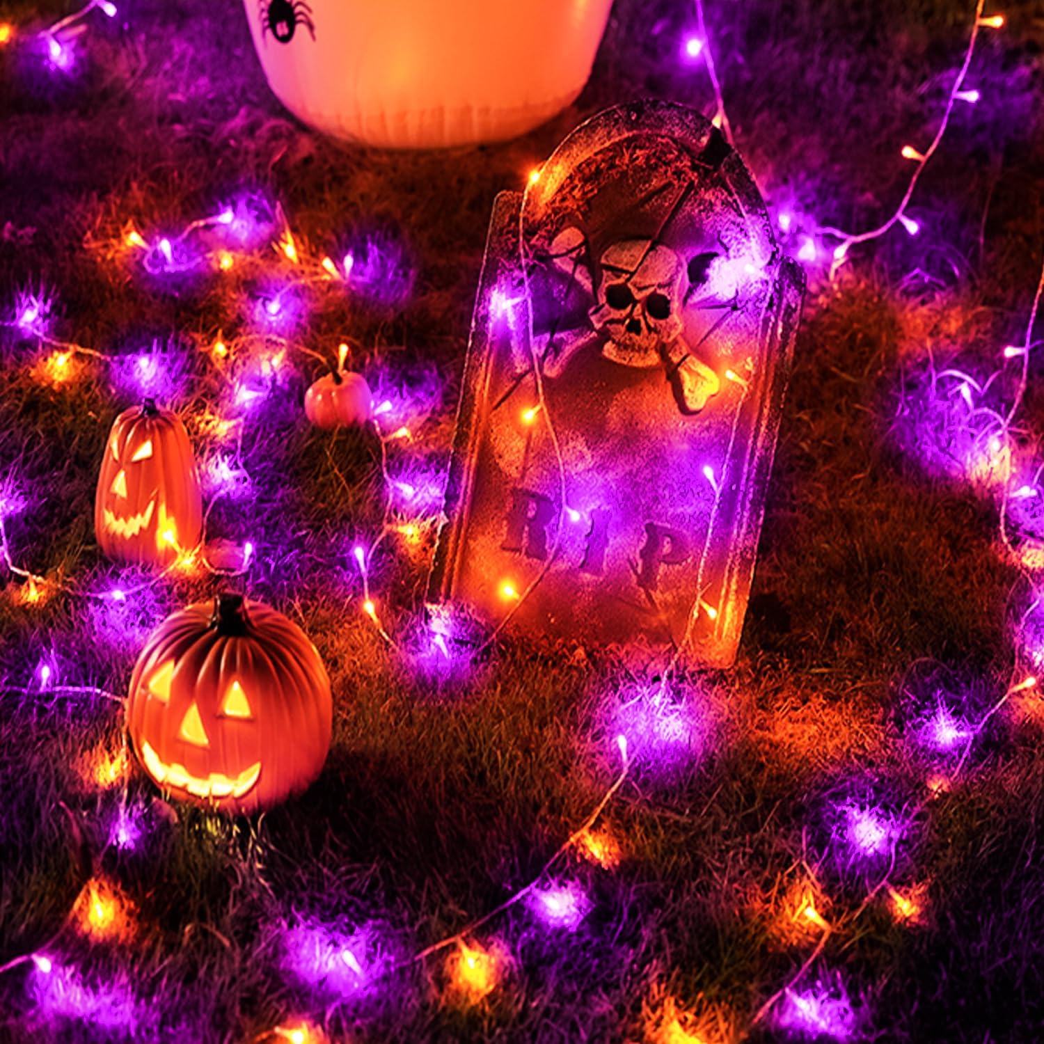 100FT Purple Orange Halloween LED String Lights | Clear Wire, 8 Modes, Timer, Indoor/Outdoor - Image 7