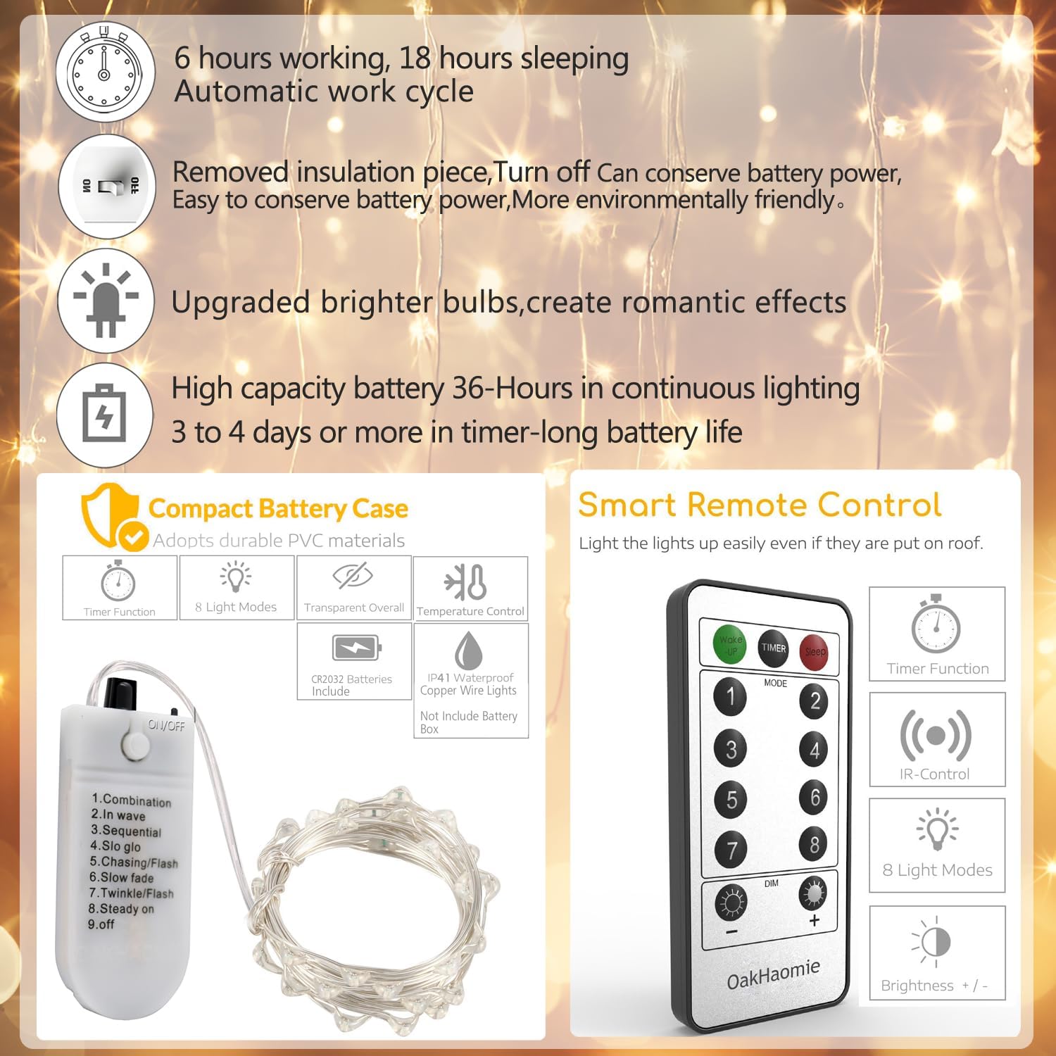 6-Pack Battery Fairy Lights: Remote, Timer, Waterproof Warm White Decor - Image 4
