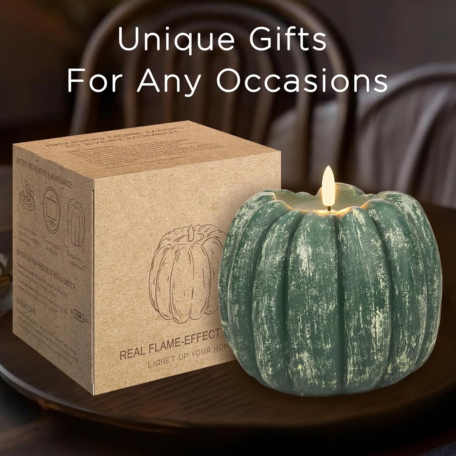 Fall Pumpkin LED Candle: Flameless, Flickering Wax, Timer Remote. - Image 6