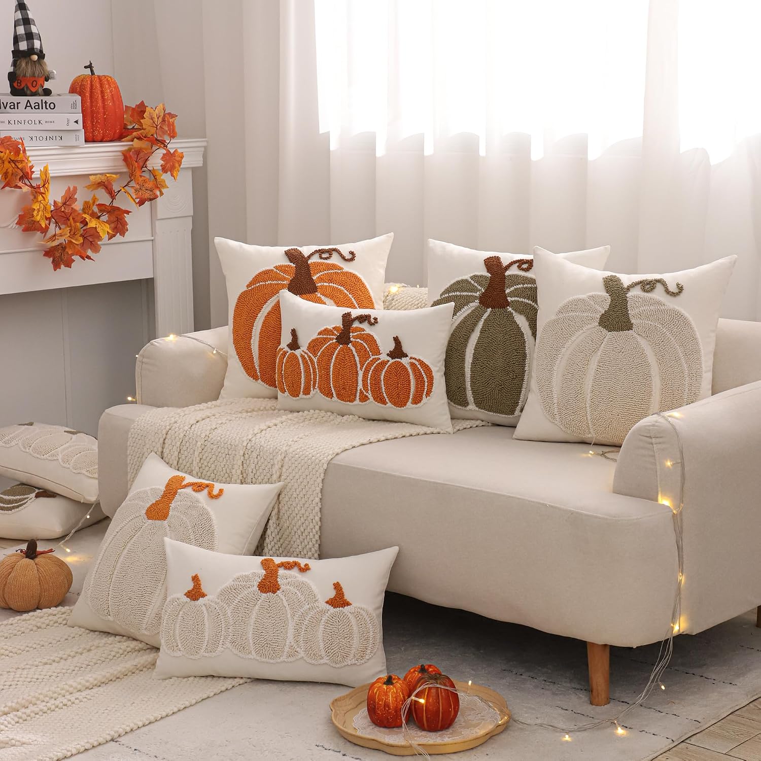 Fall Green Pumpkin 18x18 Embroidered Pillow Covers (Set of 2) - Halloween/Thanksgiving - Image 7