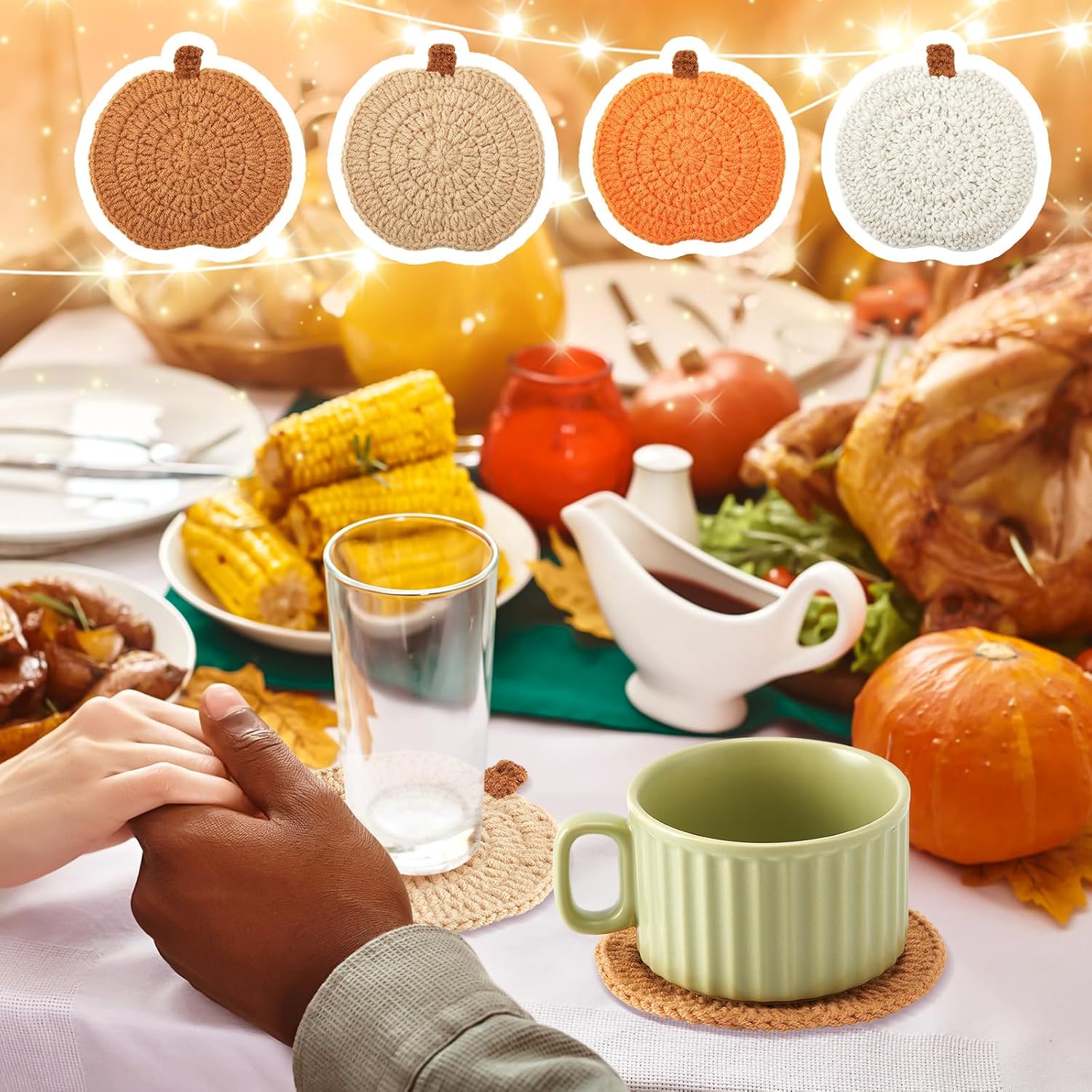 Autumn Thanksgiving 4 Pcs Handmade Orange Pumpkin Coasters - Image 4