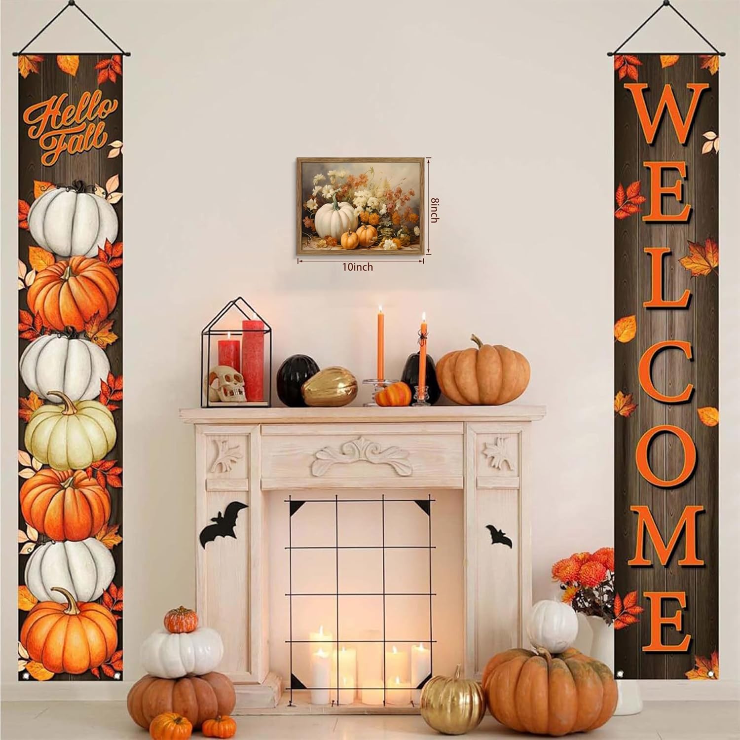 8x10" Rustic Farmhouse Framed White Pumpkin & Floral Fall Canvas Art - Image 3