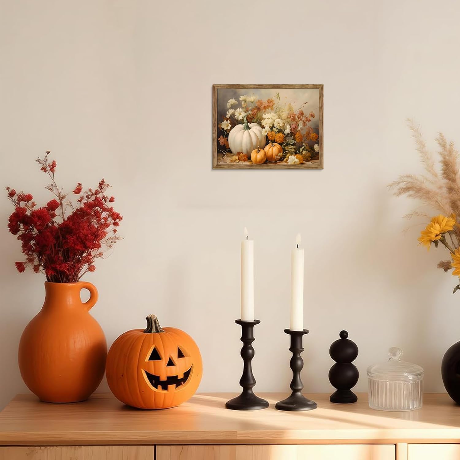 8x10" Rustic Farmhouse Framed White Pumpkin & Floral Fall Canvas Art - Image 4