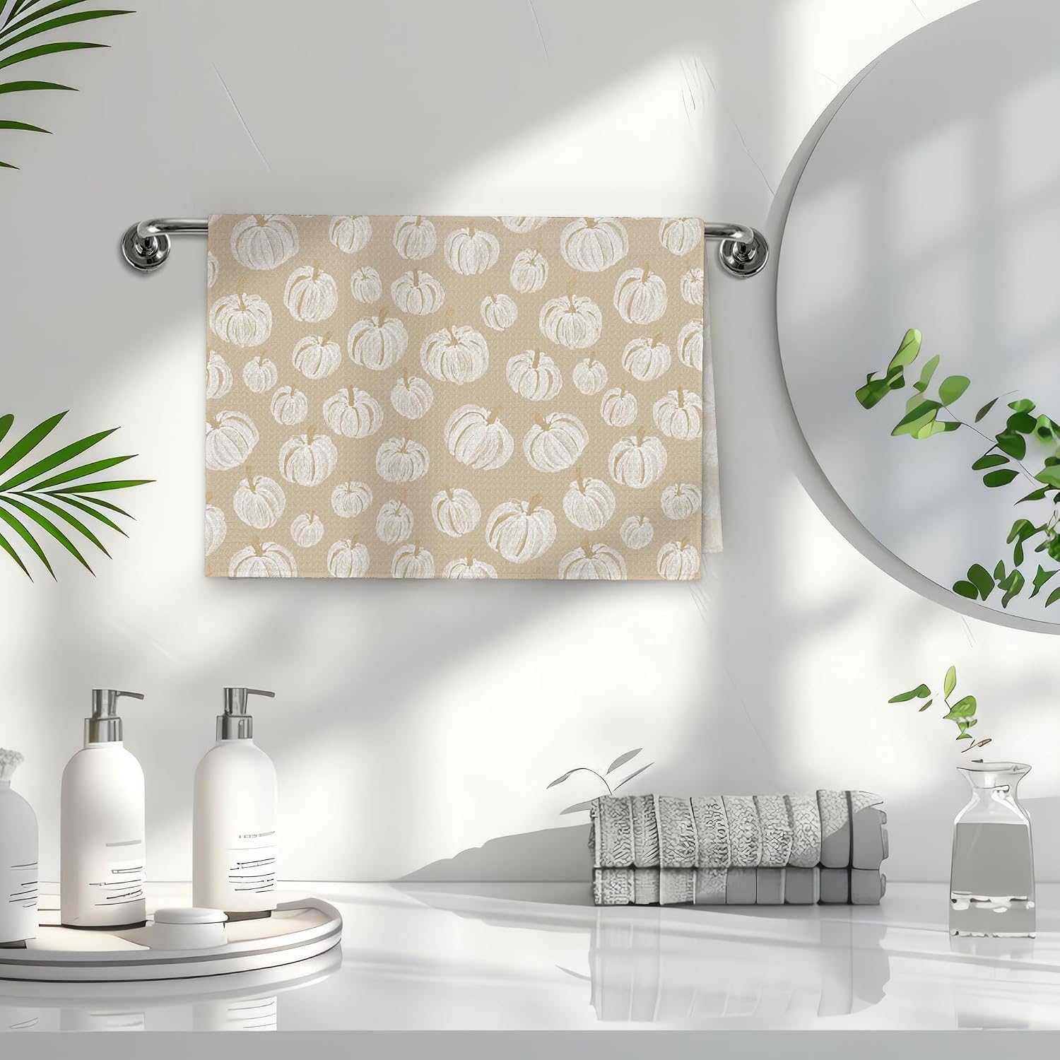 Boho Farmhouse Fall Pumpkin Tea Towels (Set of 2) for Kitchen & Bath Decor. - Image 3
