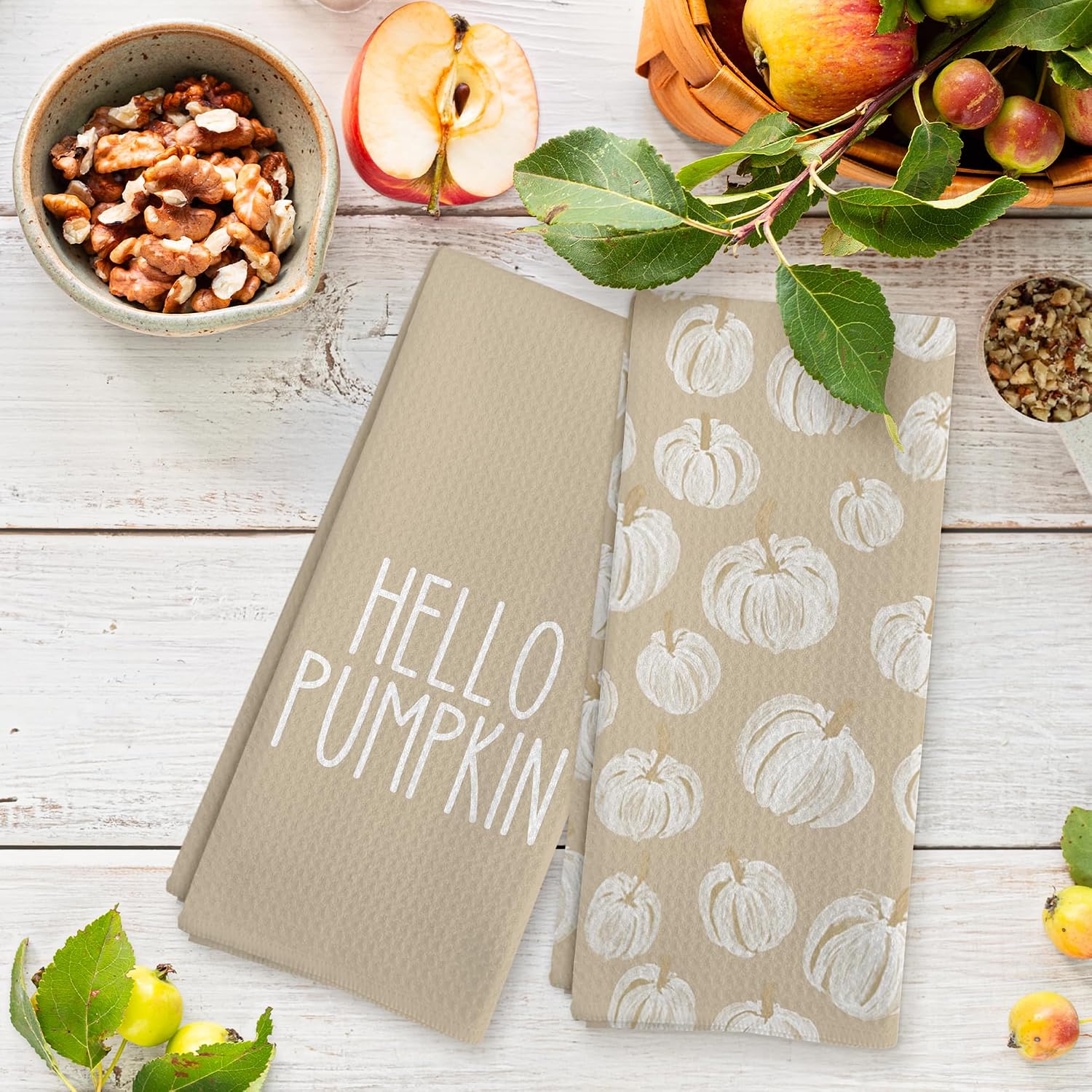 Boho Farmhouse Fall Pumpkin Tea Towels (Set of 2) for Kitchen & Bath Decor. - Image 6