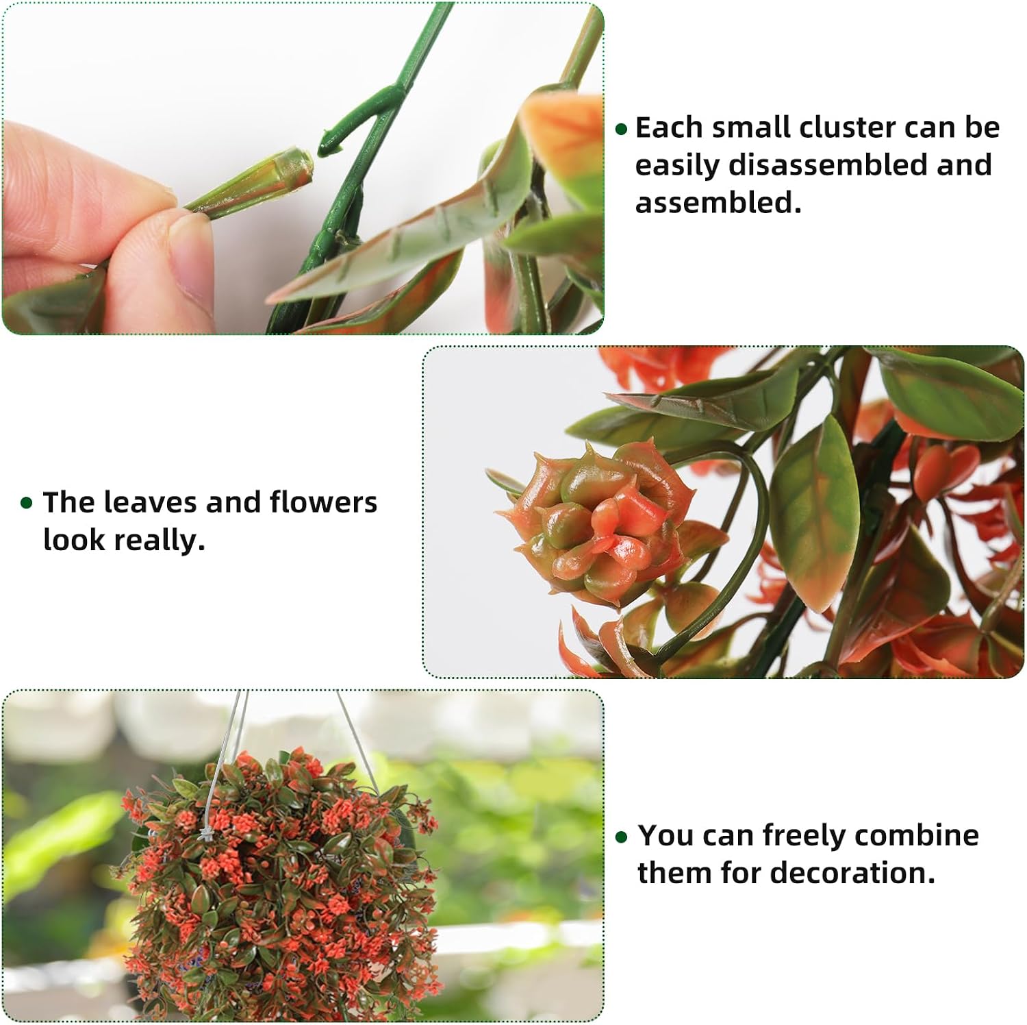 2 Faux Fall Hanging Flowers: UV Resistant Eucalyptus Vines for Outdoor Autumn Red Decor - Image 3
