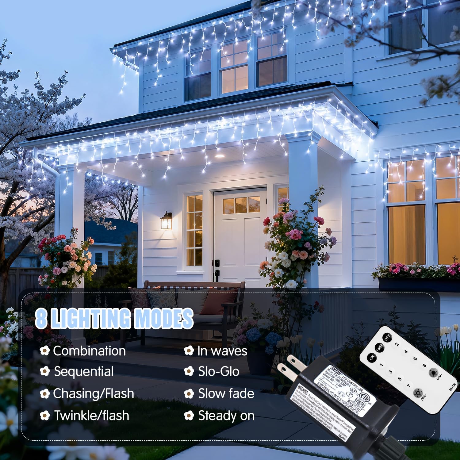 Connectable 38.8ft 400 LED White Icicle Lights for Outdoor/Indoor Decor - Image 3