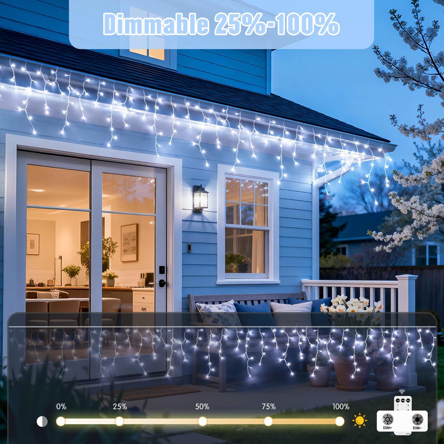 Connectable 38.8ft 400 LED White Icicle Lights for Outdoor/Indoor Decor - Image 4