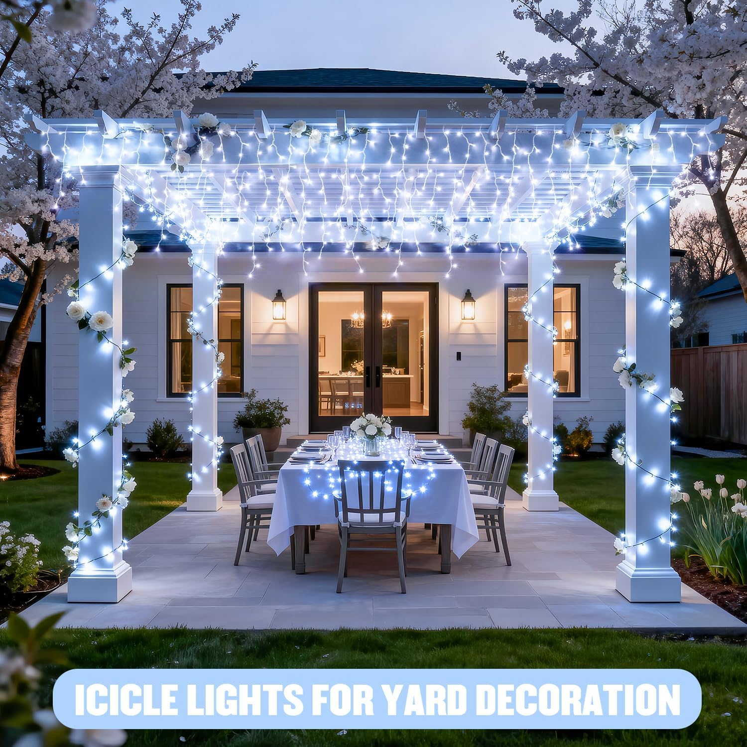 Connectable 38.8ft 400 LED White Icicle Lights for Outdoor/Indoor Decor - Image 7