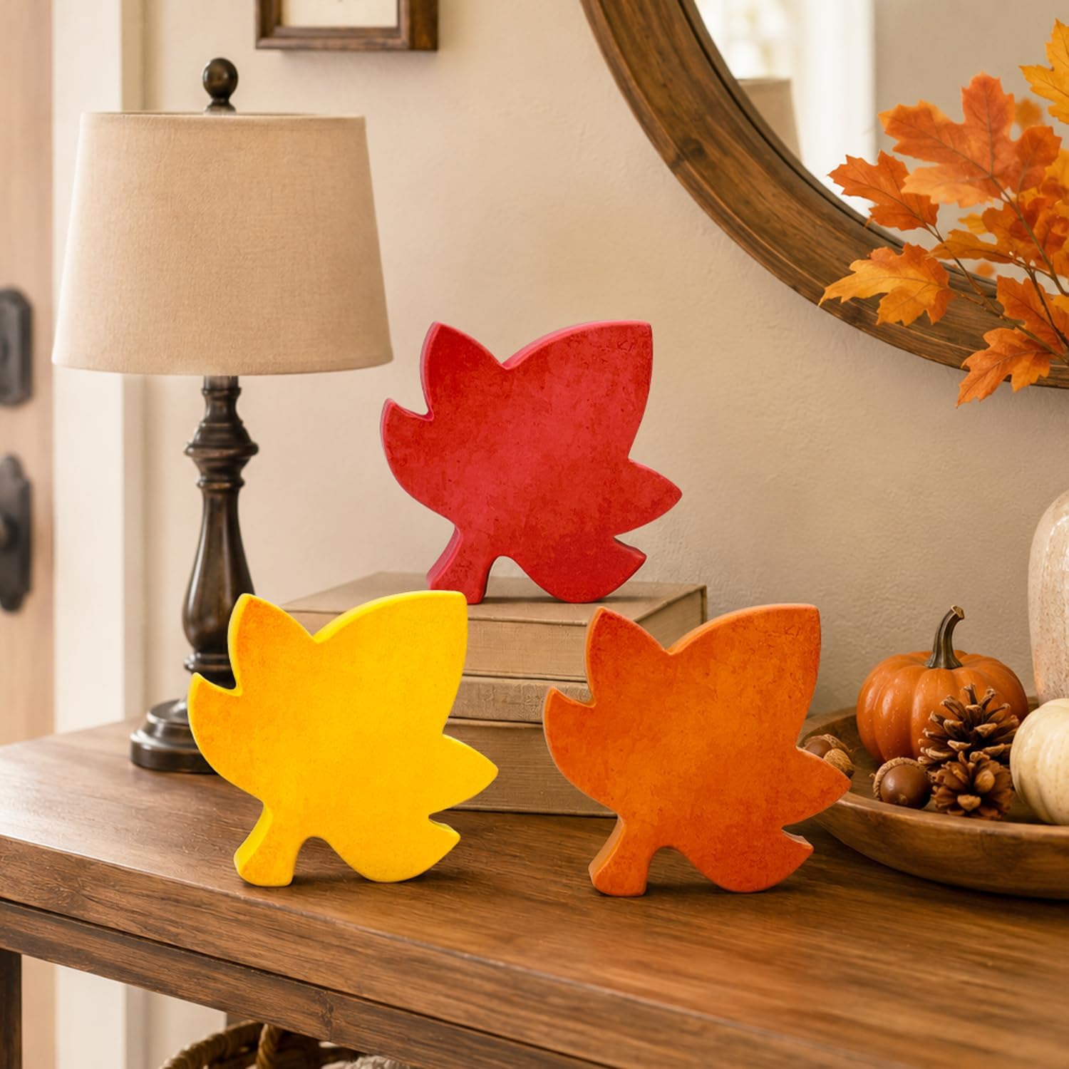 Fall Decor 3PC: Maple Centerpiece, Autumn Leaves & Wood Signs. - Image 2