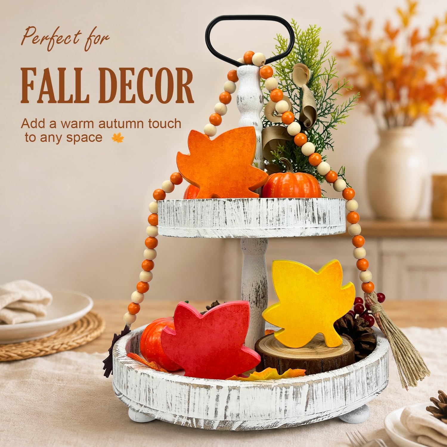 Fall Decor 3PC: Maple Centerpiece, Autumn Leaves & Wood Signs. - Image 4