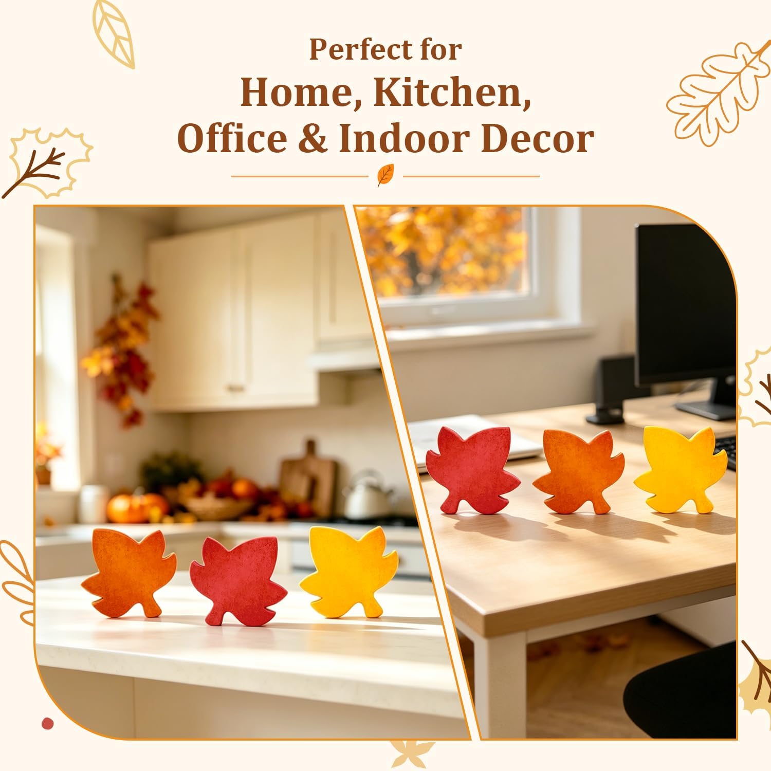 Fall Decor 3PC: Maple Centerpiece, Autumn Leaves & Wood Signs. - Image 5