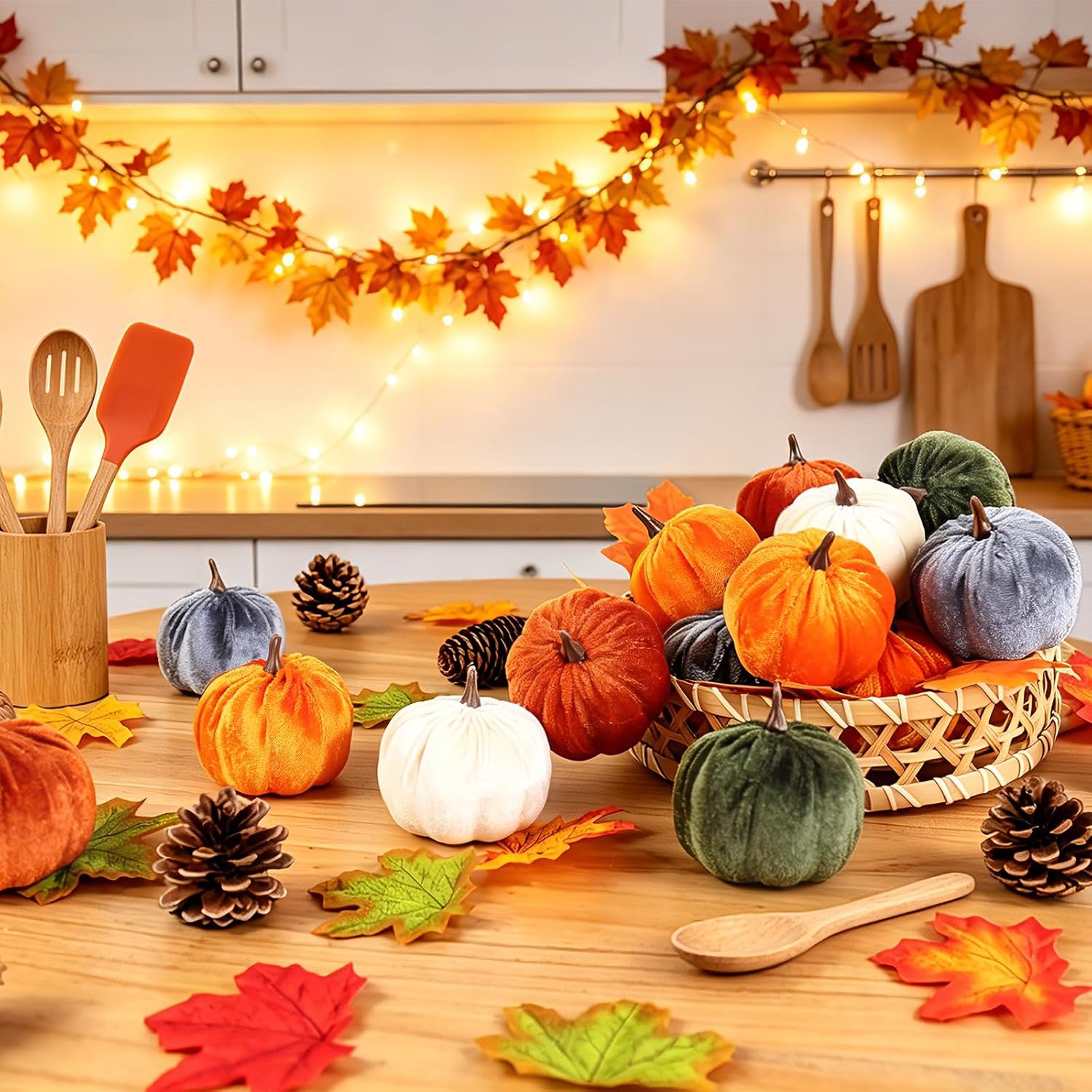 15pc Faux Flocked Foam Mini Pumpkins for Fall Harvest & Thanksgiving Decor - Image 3