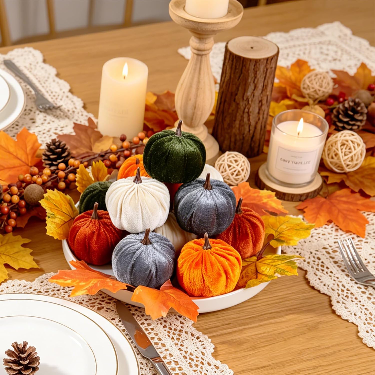 15pc Faux Flocked Foam Mini Pumpkins for Fall Harvest & Thanksgiving Decor - Image 8