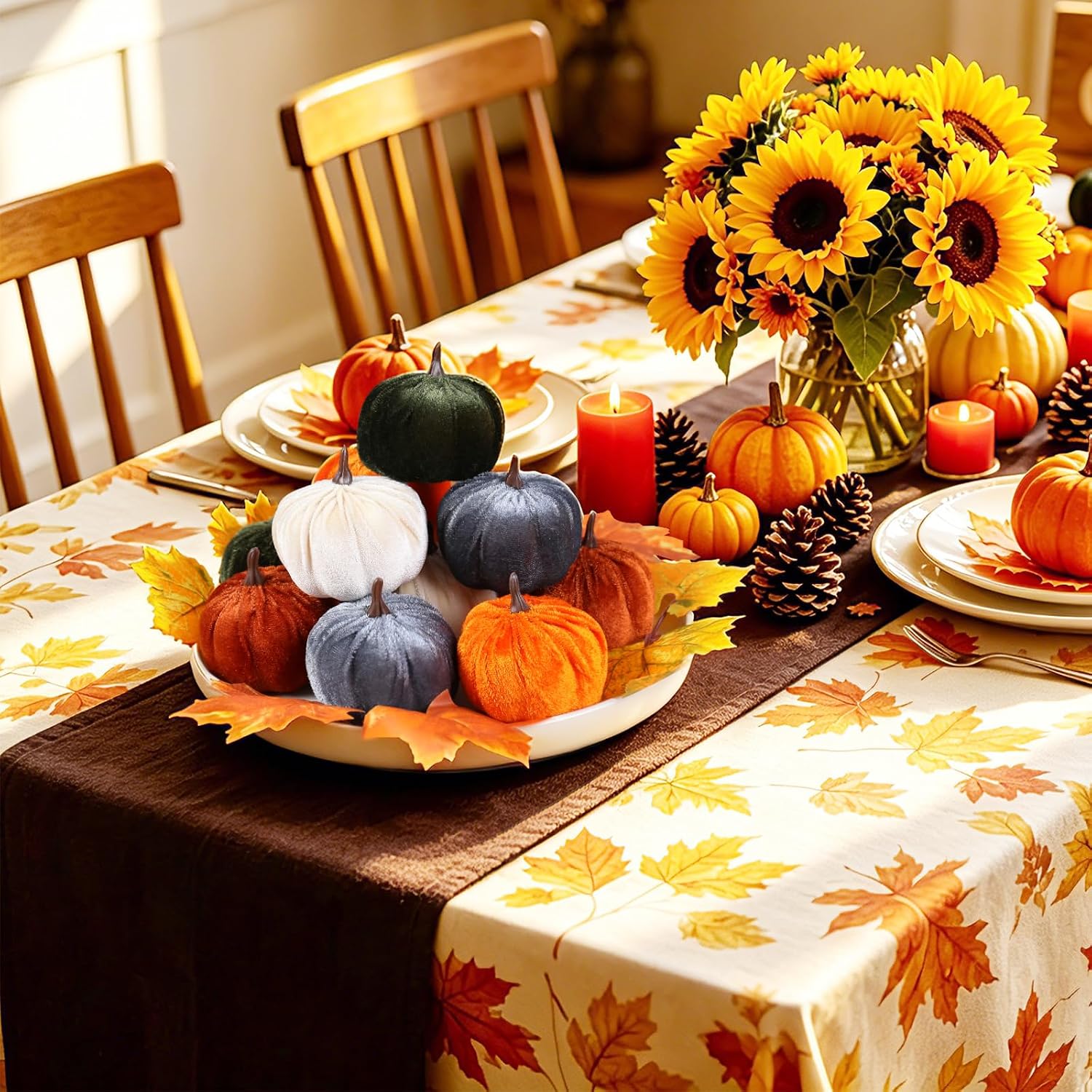 15pc Faux Flocked Foam Mini Pumpkins for Fall Harvest & Thanksgiving Decor - Image 9