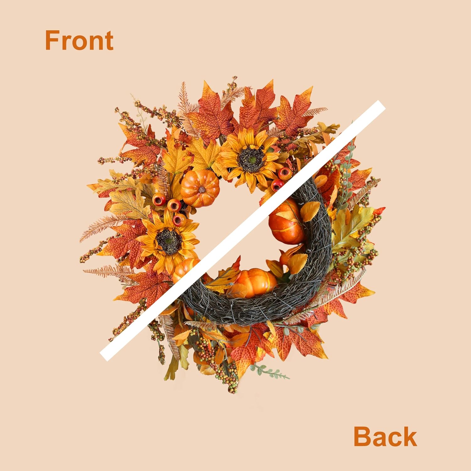 24" Fall Wreath Review: Pumpkins, Sunflowers, Berries for Autumn Front Door - Image 6