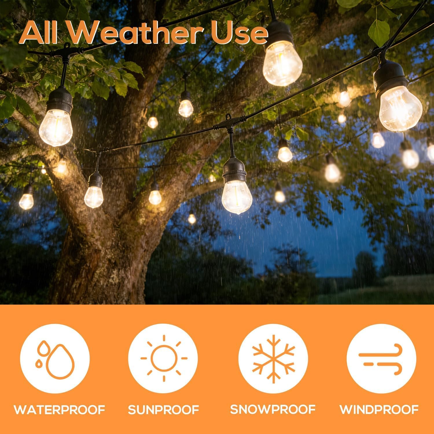 50ft Outdoor LED Patio String Lights: Shatterproof & Waterproof Decor - Image 4