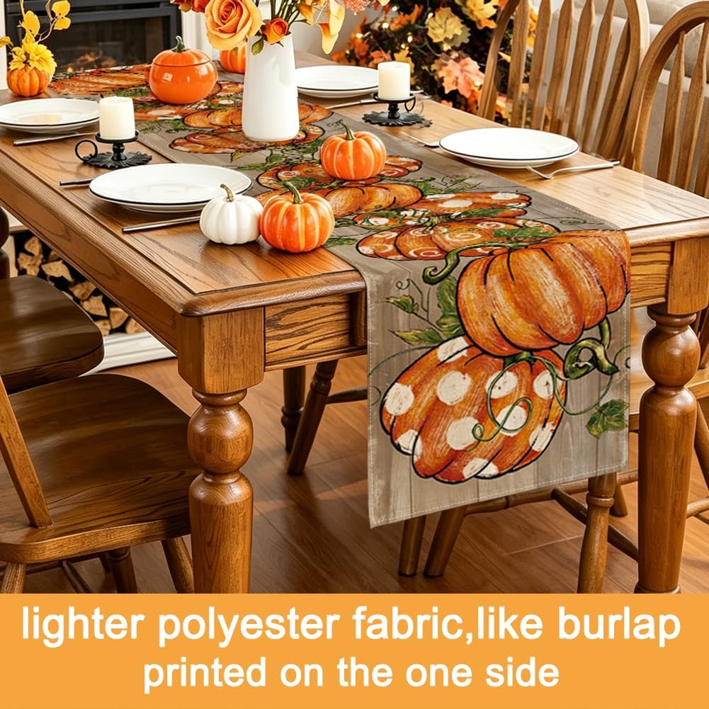 Pumpkin Autumn Table Runner - 13x72" Polyester Dining Decor - Image 2