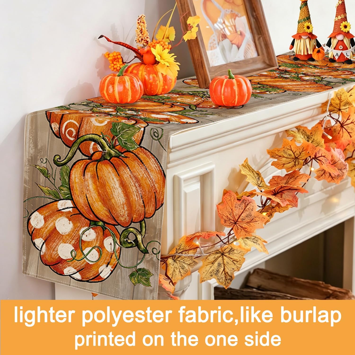 Pumpkin Autumn Table Runner - 13x72" Polyester Dining Decor - Image 3