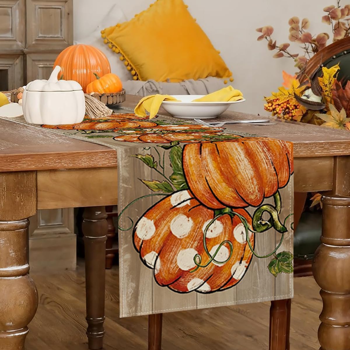 Pumpkin Autumn Table Runner - 13x72" Polyester Dining Decor - Image 4