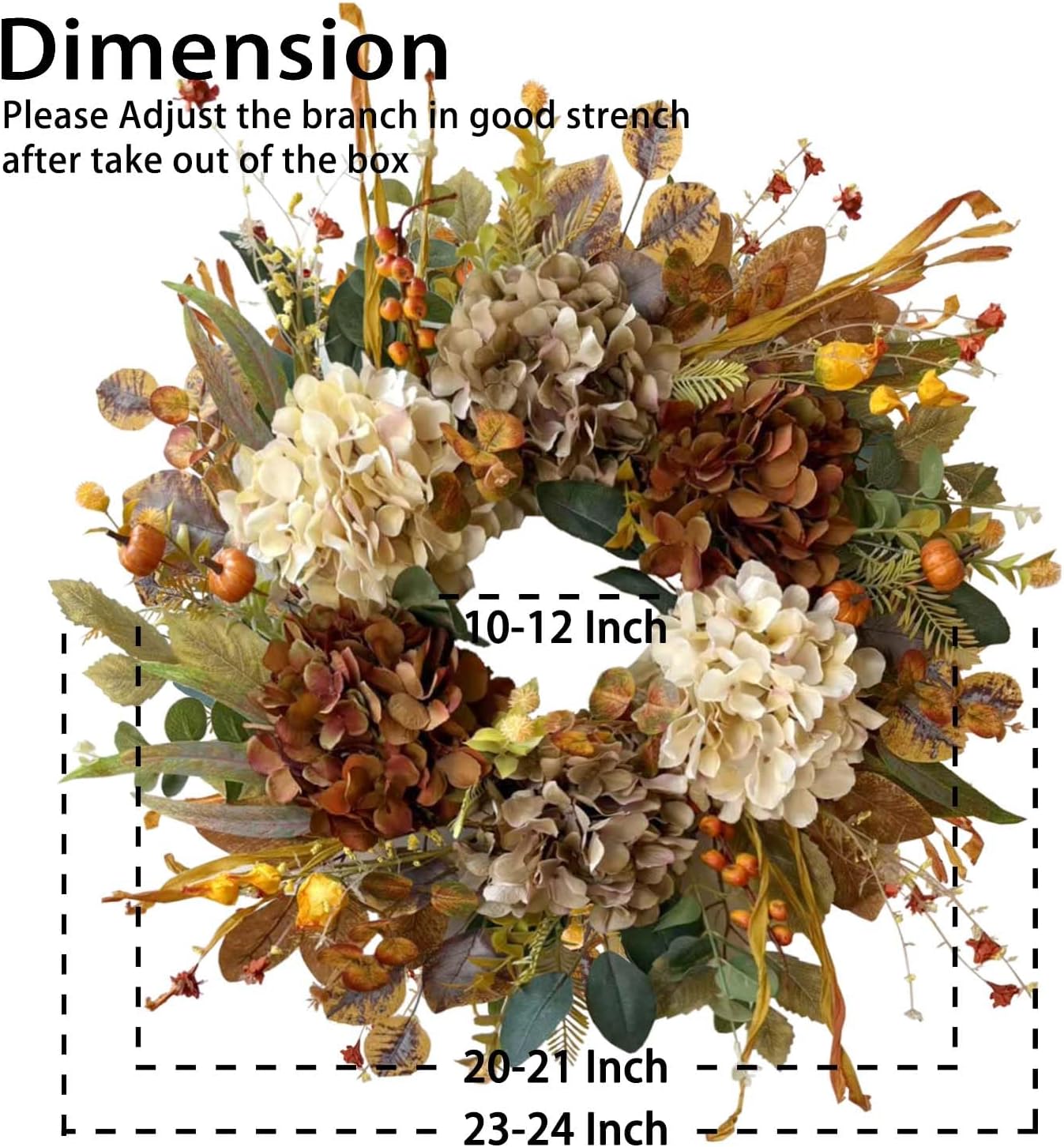 24" Rustic Fall Wreath Review: Hydrangea & Pumpkins for Autumn Front Door Decor - Image 3