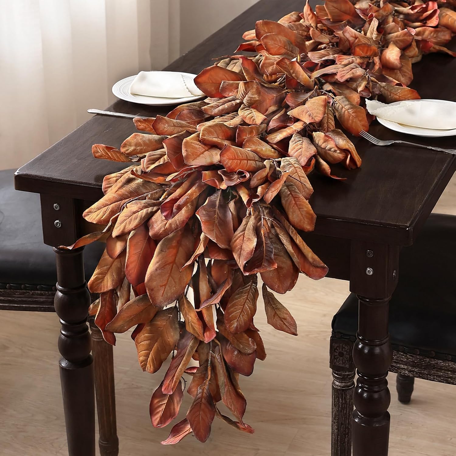 6ft Orange Artificial Fall Magnolia Garland for Autumn Home Decor - Image 2