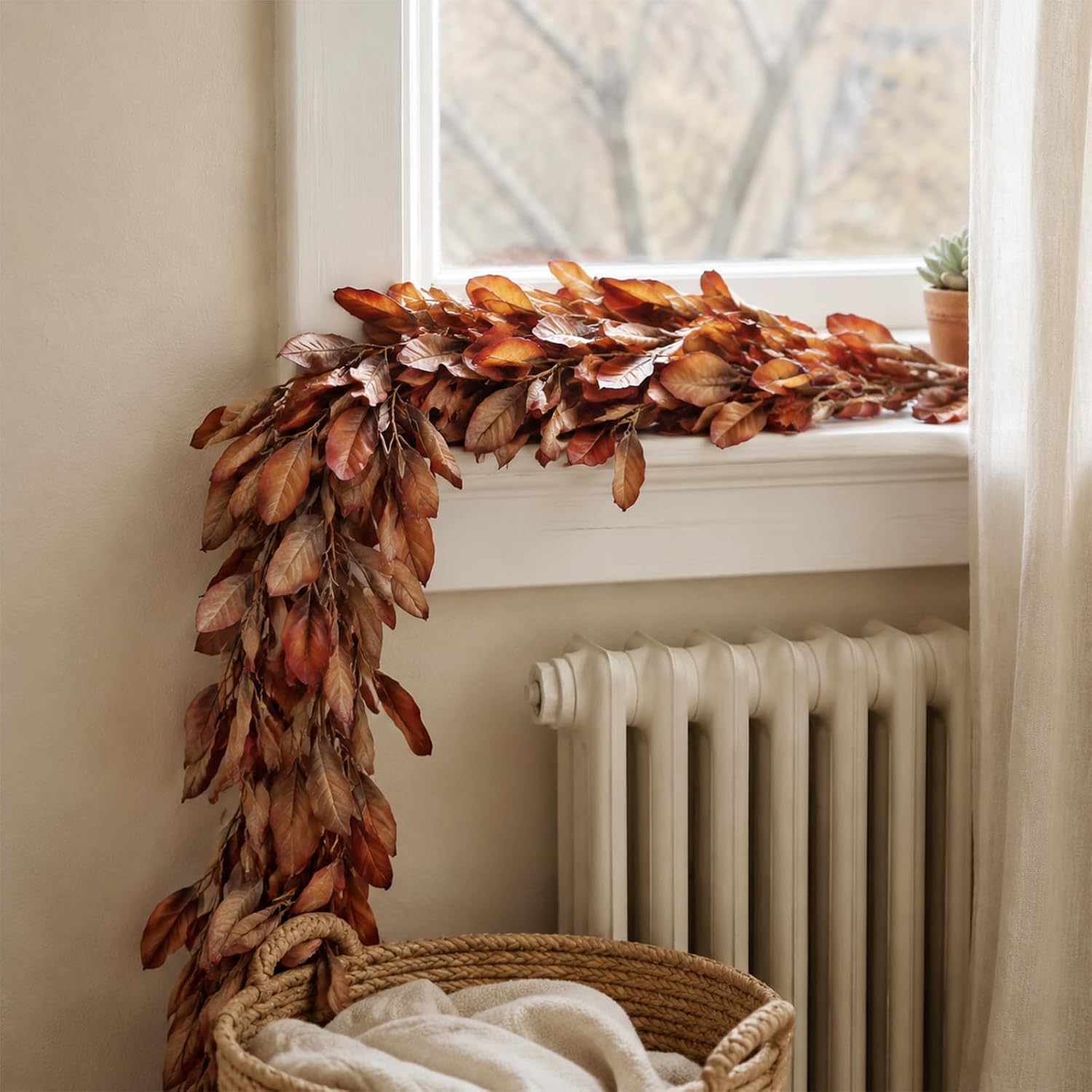 6ft Orange Artificial Fall Magnolia Garland for Autumn Home Decor - Image 3