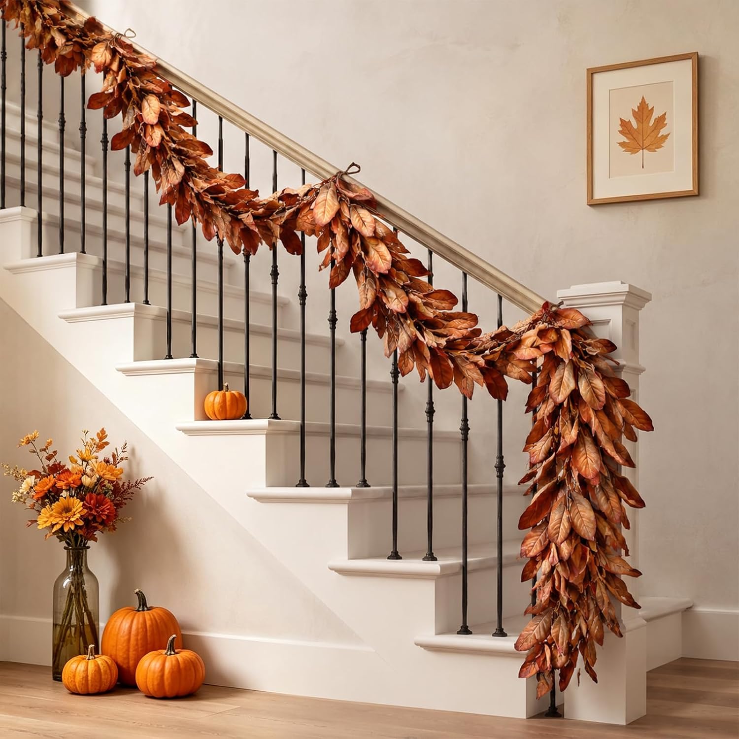 6ft Orange Artificial Fall Magnolia Garland for Autumn Home Decor - Image 5