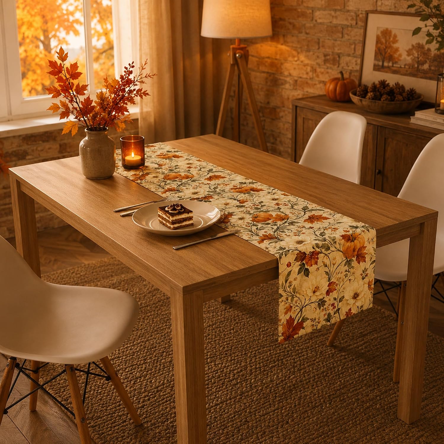Vintage Autumn Pumpkin Floral Table Runner - Fall & Thanksgiving Decor. - Image 5