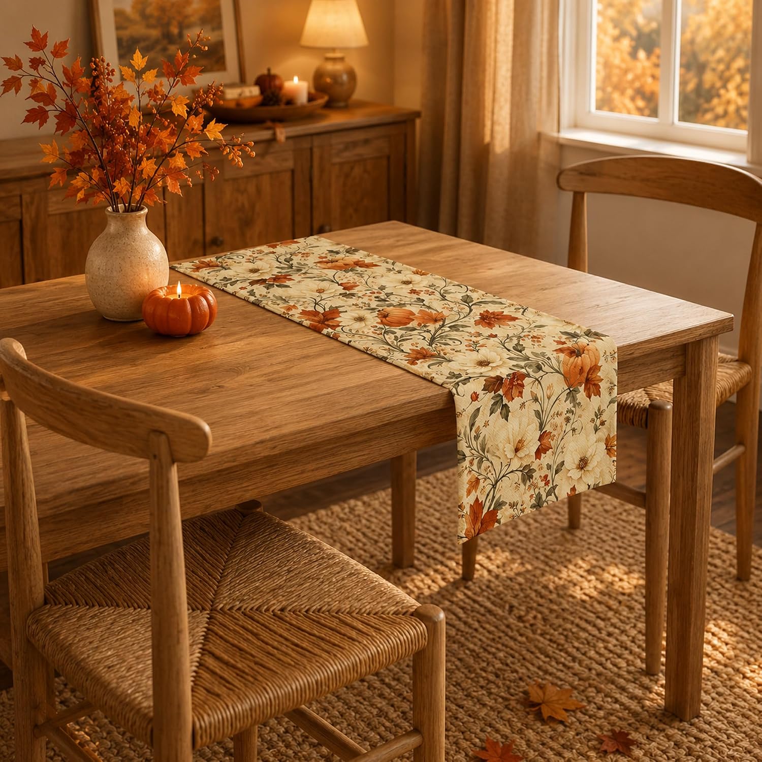 Vintage Autumn Pumpkin Floral Table Runner - Fall & Thanksgiving Decor. - Image 7