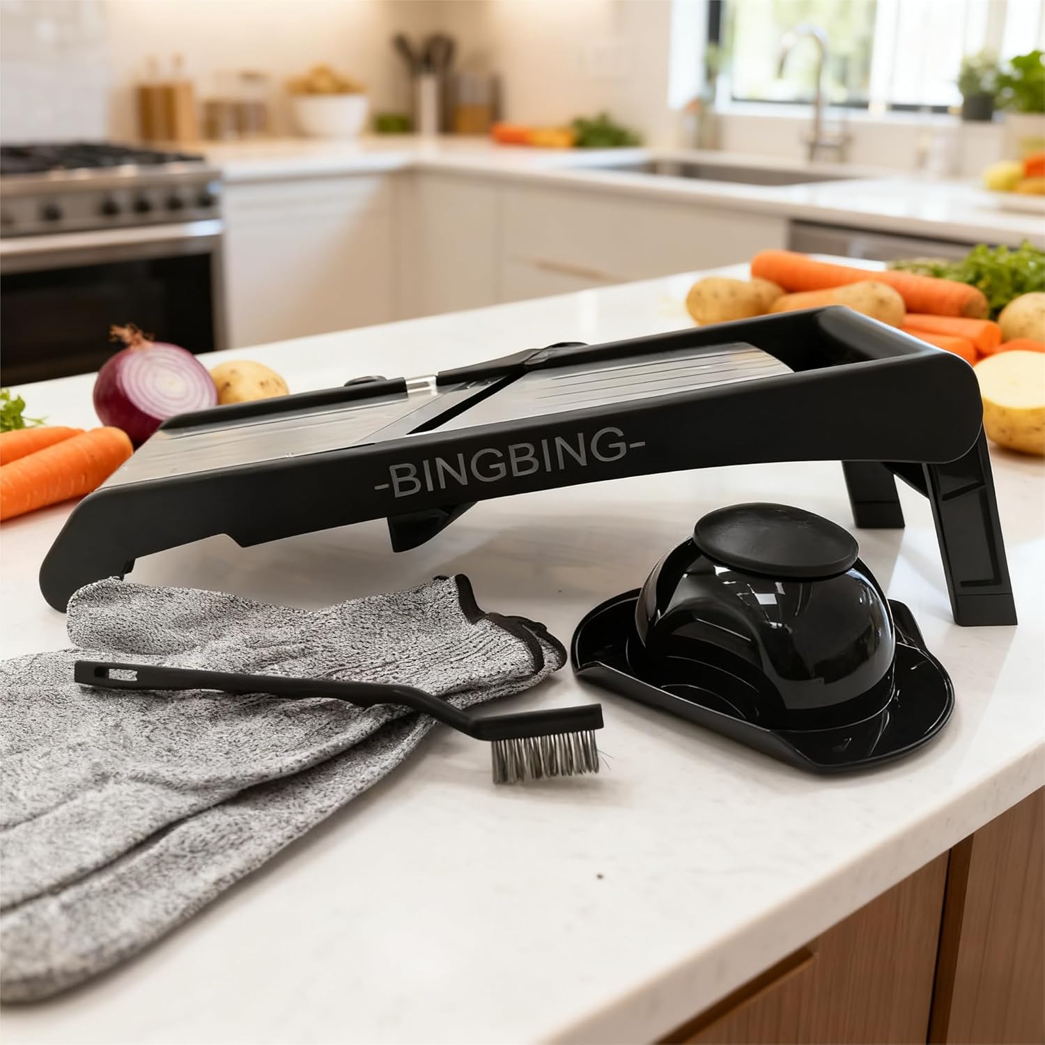 7-in-1 Adjustable SS Mandoline Slicer. Versatile cuts, gloves & brush included. - Image 8