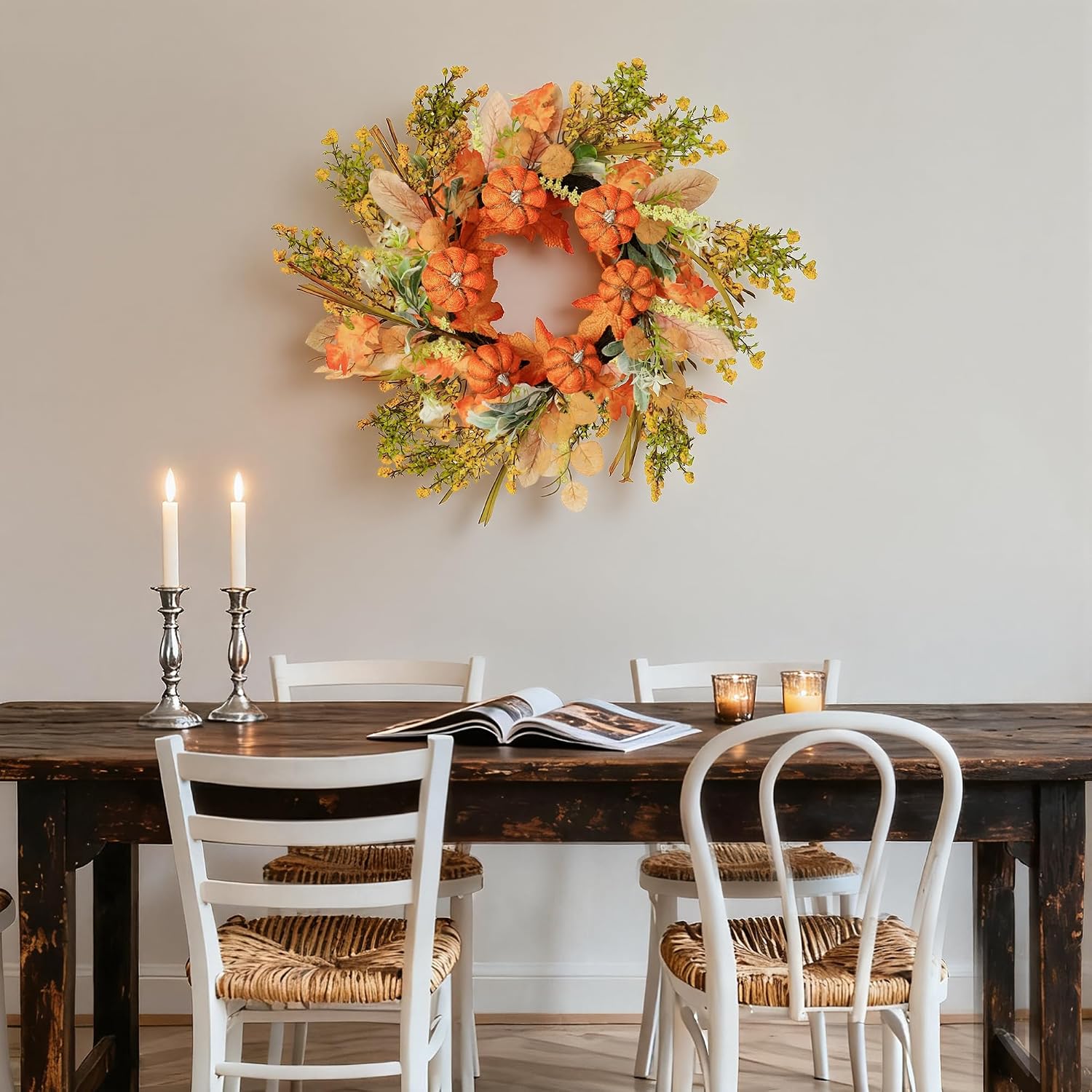 Review: 22" Rustic Fall Wreath with Orange Pumpkins & Berries for Front Door - Image 4