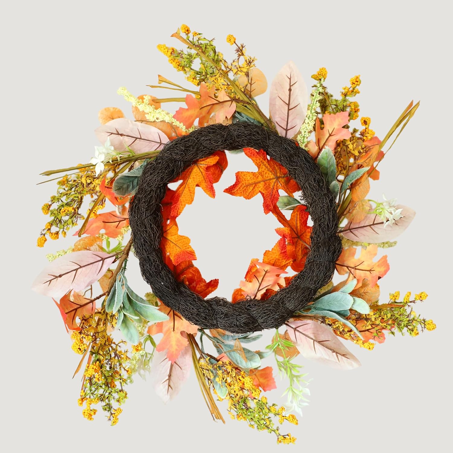 Review: 22" Rustic Fall Wreath with Orange Pumpkins & Berries for Front Door - Image 5