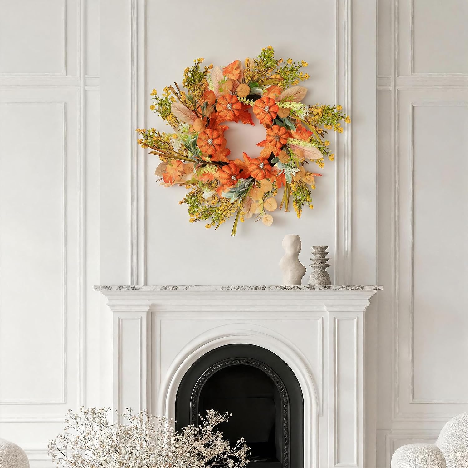 Review: 22" Rustic Fall Wreath with Orange Pumpkins & Berries for Front Door - Image 7