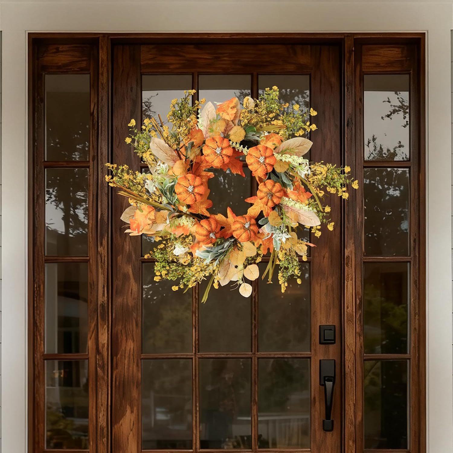Review: 22" Rustic Fall Wreath with Orange Pumpkins & Berries for Front Door - Image 8