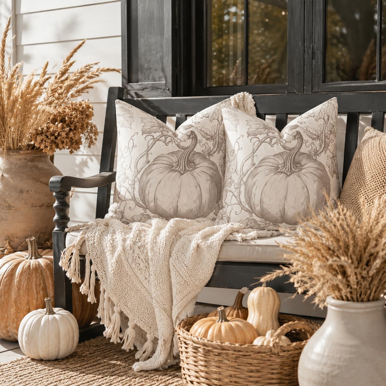 Review: 2 Beige Toile Fall Pumpkin Pillow Covers (18x18) - Image 3