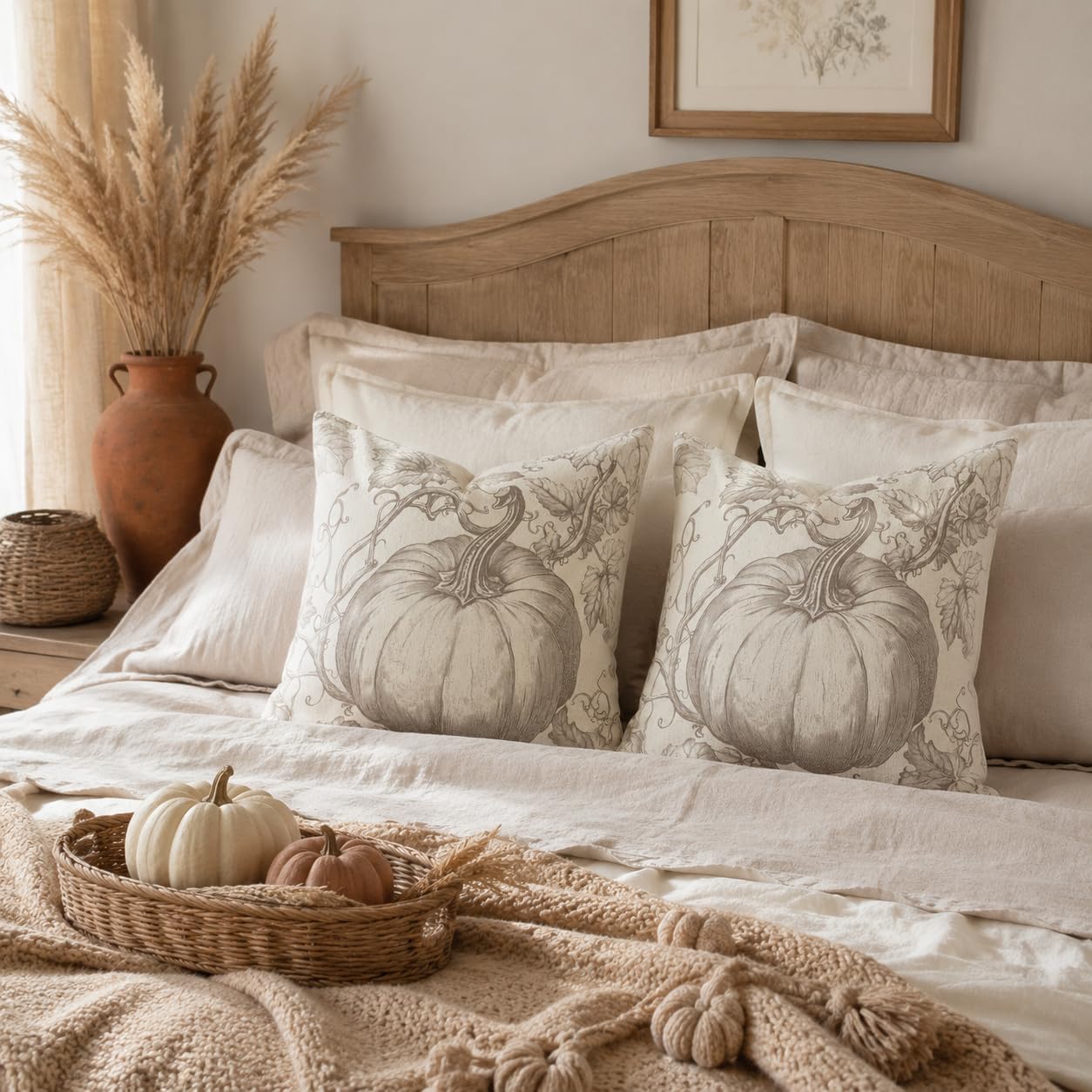 Review: 2 Beige Toile Fall Pumpkin Pillow Covers (18x18) - Image 4
