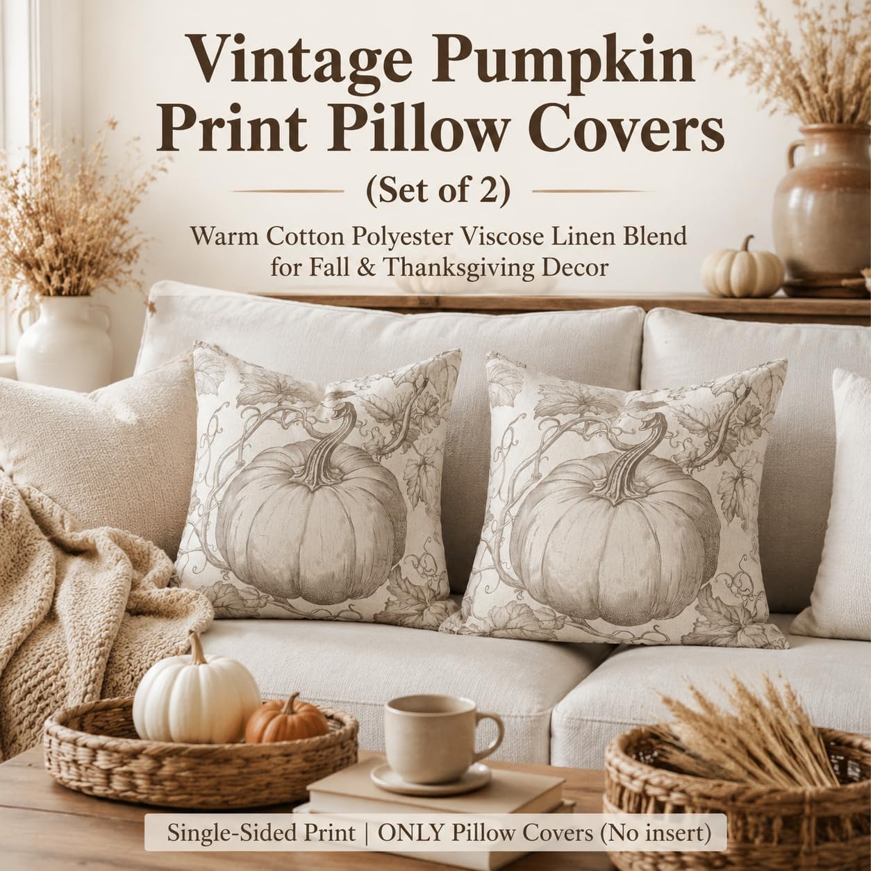 Review: 2 Beige Toile Fall Pumpkin Pillow Covers (18x18) - Image 7