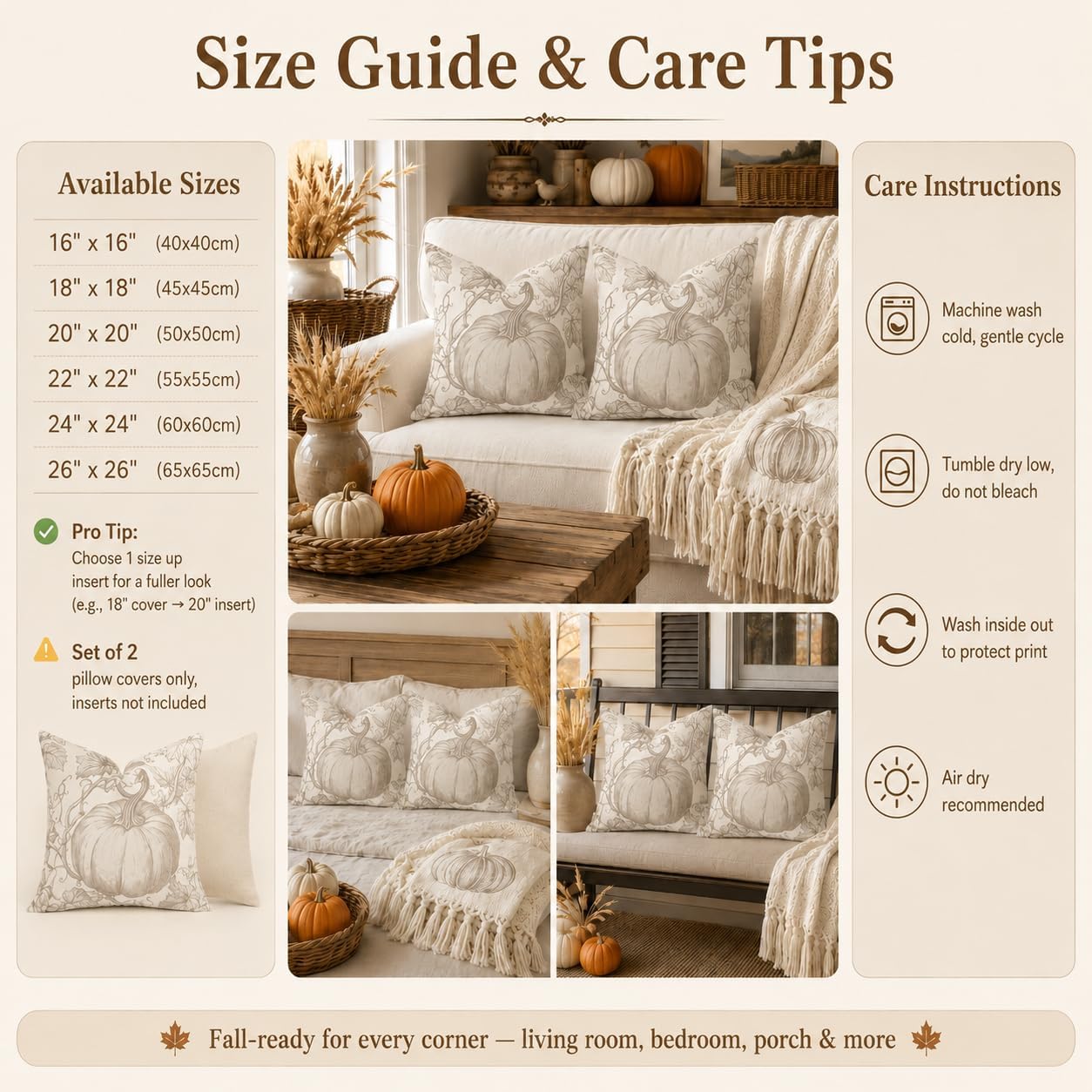 Review: 2 Beige Toile Fall Pumpkin Pillow Covers (18x18) - Image 8
