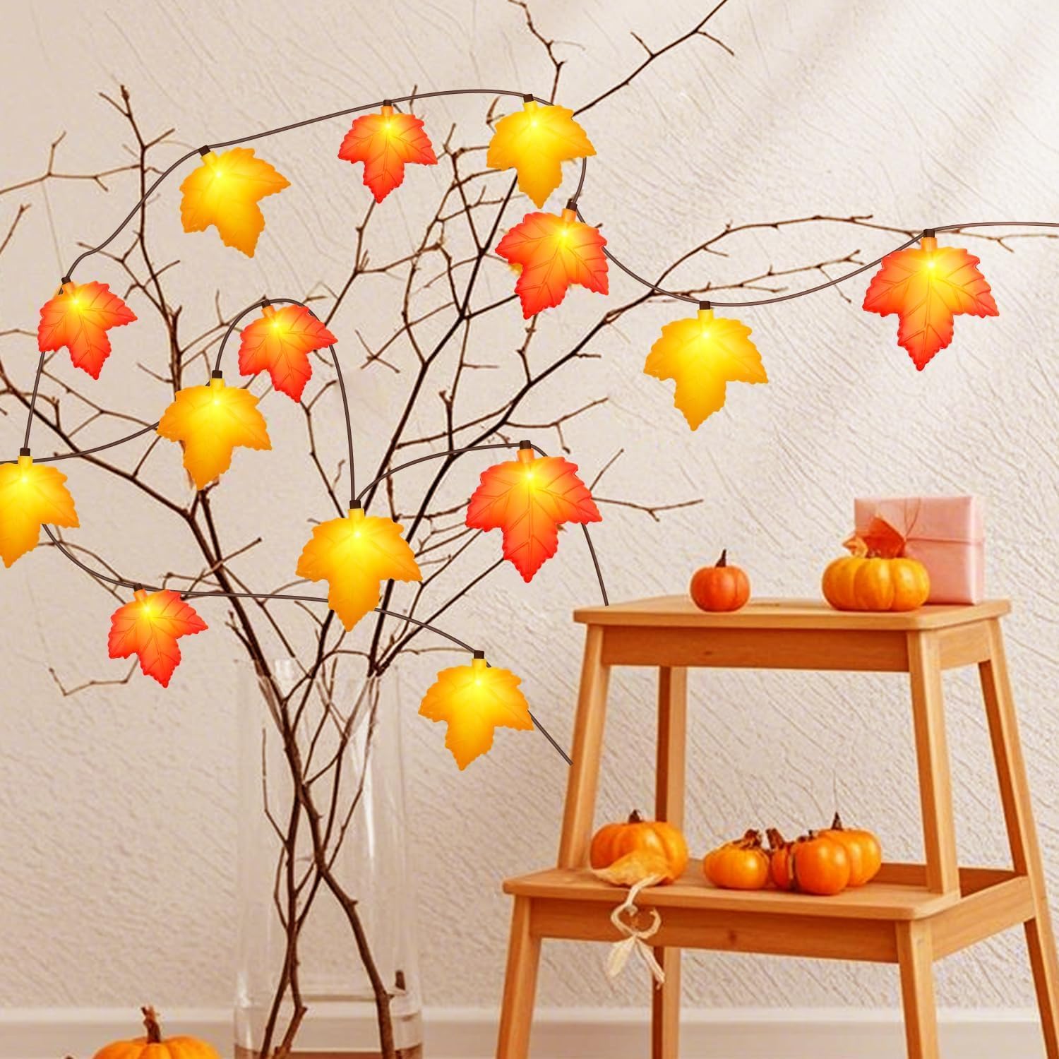 Review: Fall 3D Leaf LED String Lights - 8.5ft Orange/Yellow Plug-in Decor - Image 3