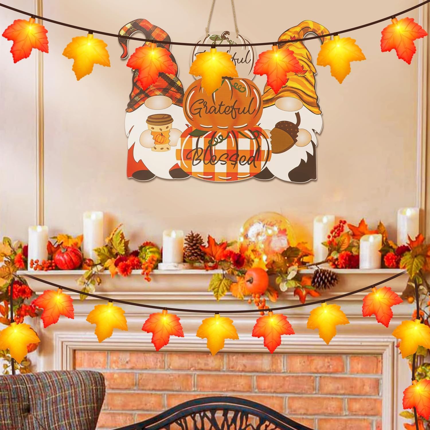 Review: Fall 3D Leaf LED String Lights - 8.5ft Orange/Yellow Plug-in Decor - Image 4