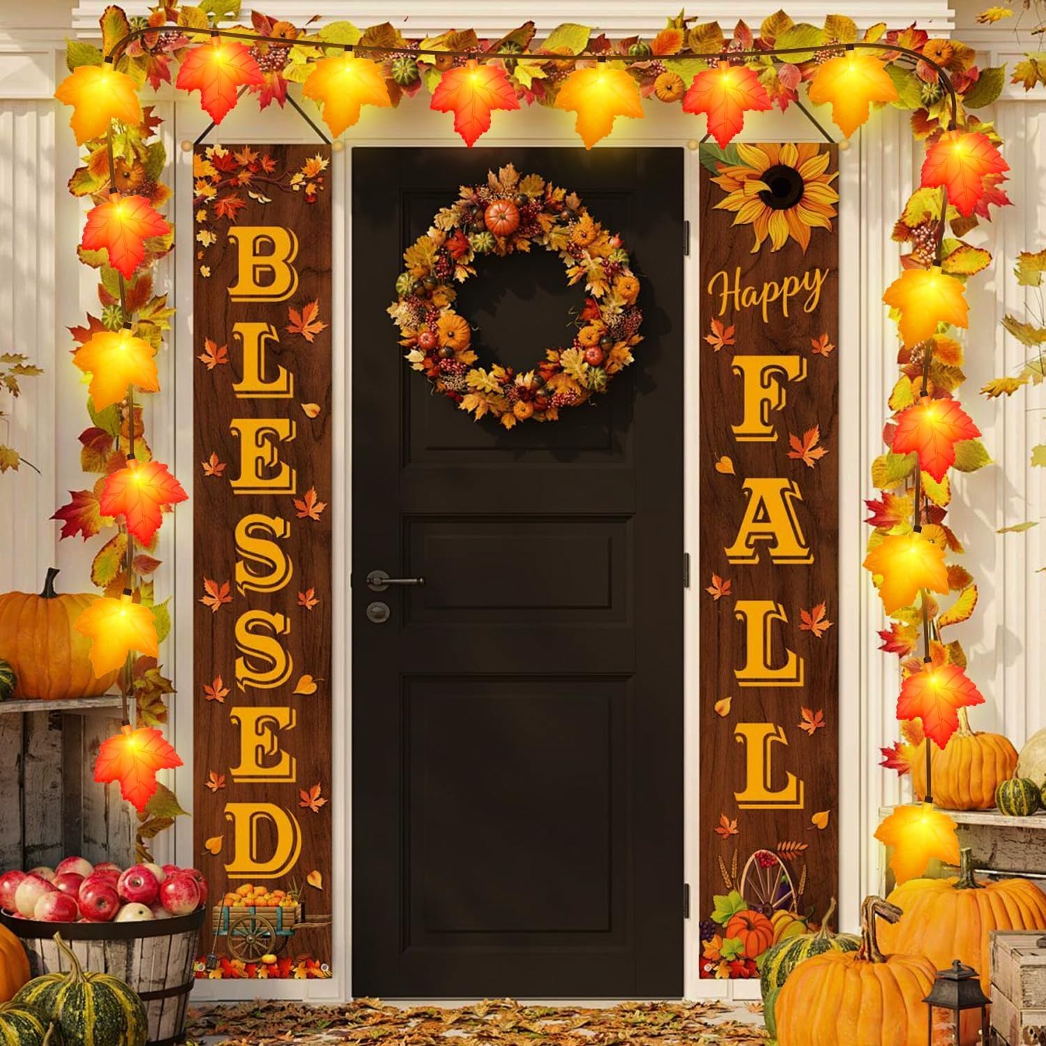 Review: Fall 3D Leaf LED String Lights - 8.5ft Orange/Yellow Plug-in Decor - Image 5