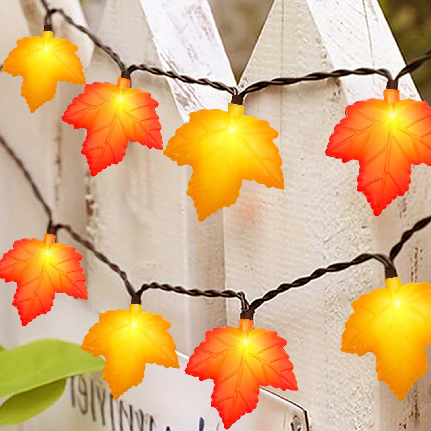 Review: Fall 3D Leaf LED String Lights - 8.5ft Orange/Yellow Plug-in Decor - Image 6