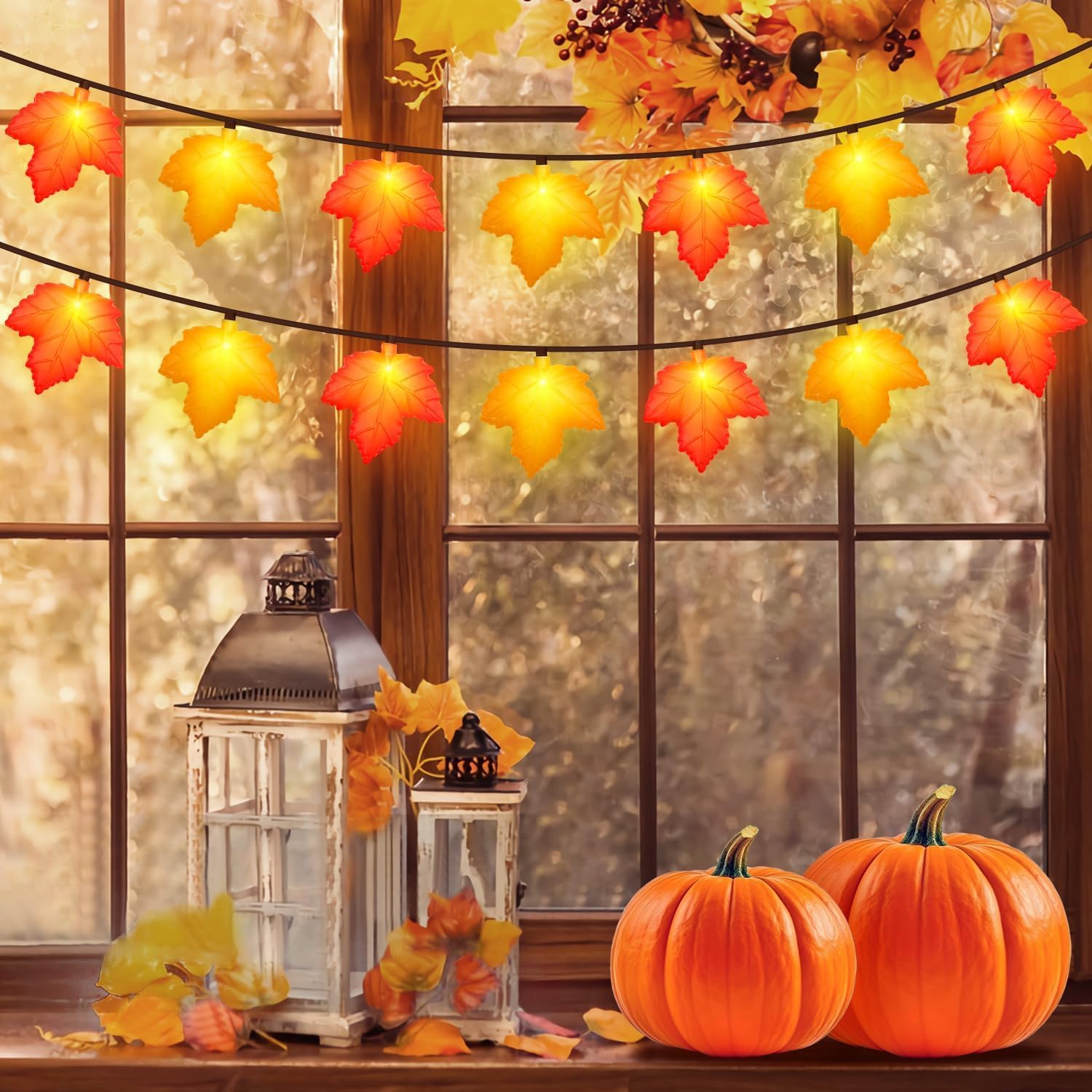 Review: Fall 3D Leaf LED String Lights - 8.5ft Orange/Yellow Plug-in Decor - Image 7