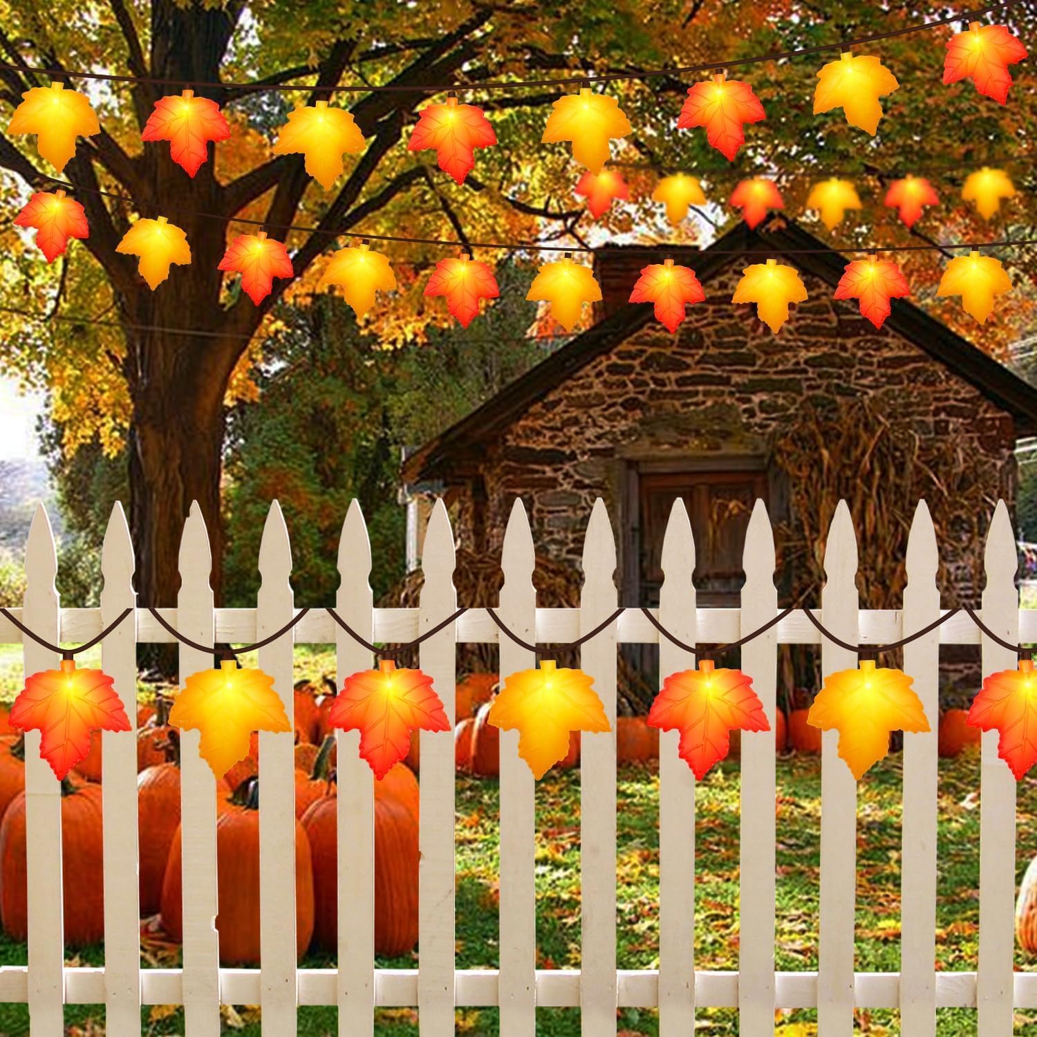 Review: Fall 3D Leaf LED String Lights - 8.5ft Orange/Yellow Plug-in Decor - Image 8