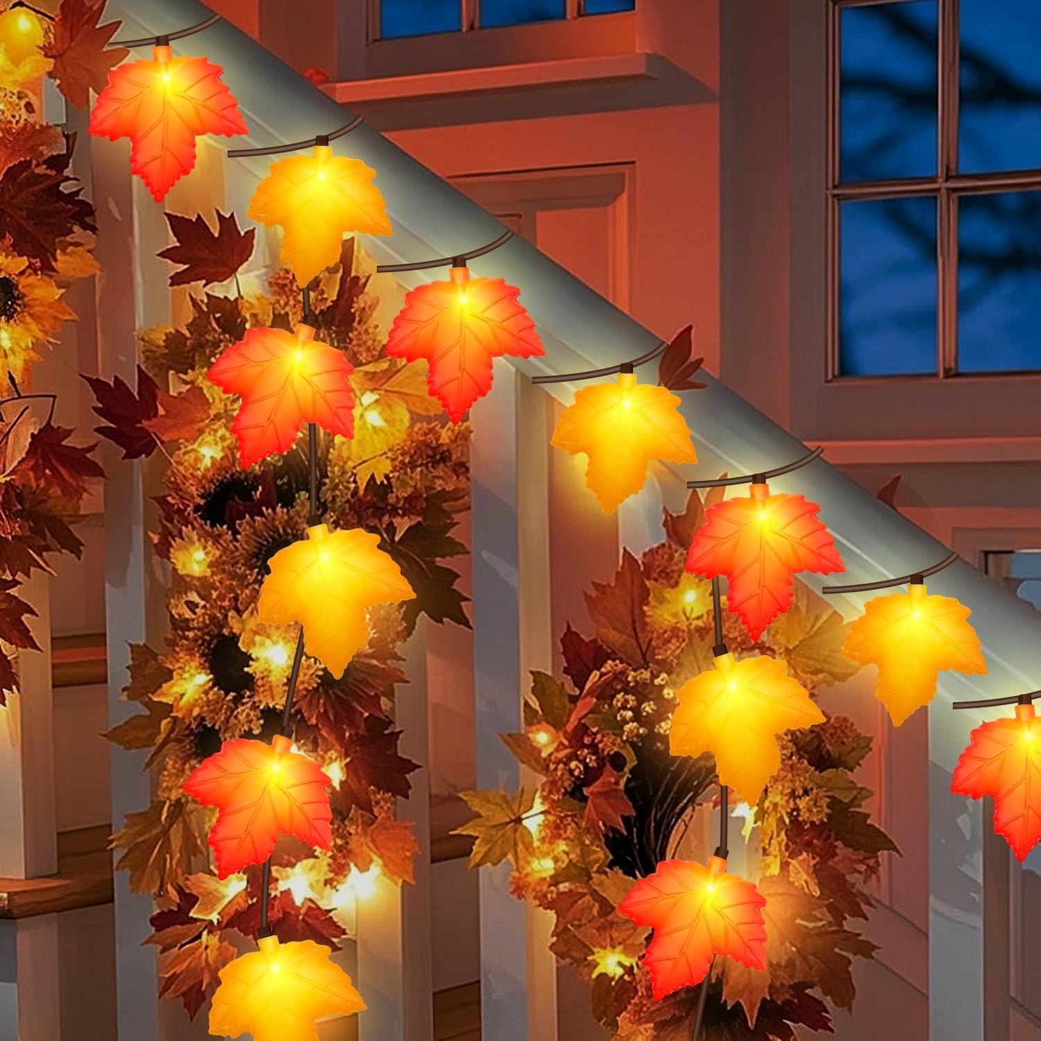 Review: Fall 3D Leaf LED String Lights - 8.5ft Orange/Yellow Plug-in Decor - Image 9
