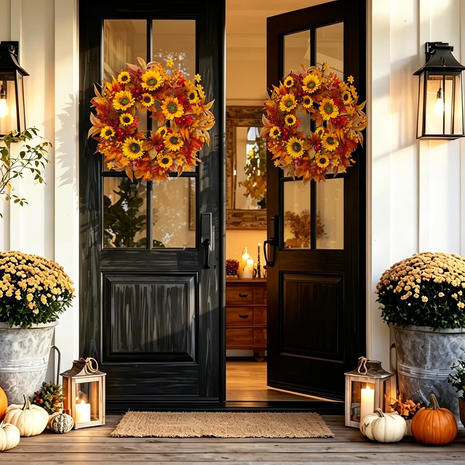 Front Door Fall Wreath Review: Weatherproof Artificial Sunflower Berry Decor - Image 2