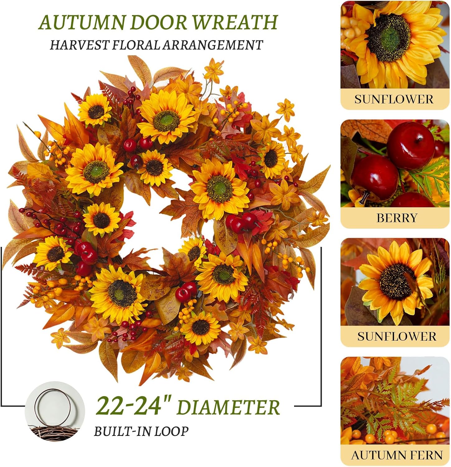 Front Door Fall Wreath Review: Weatherproof Artificial Sunflower Berry Decor - Image 3