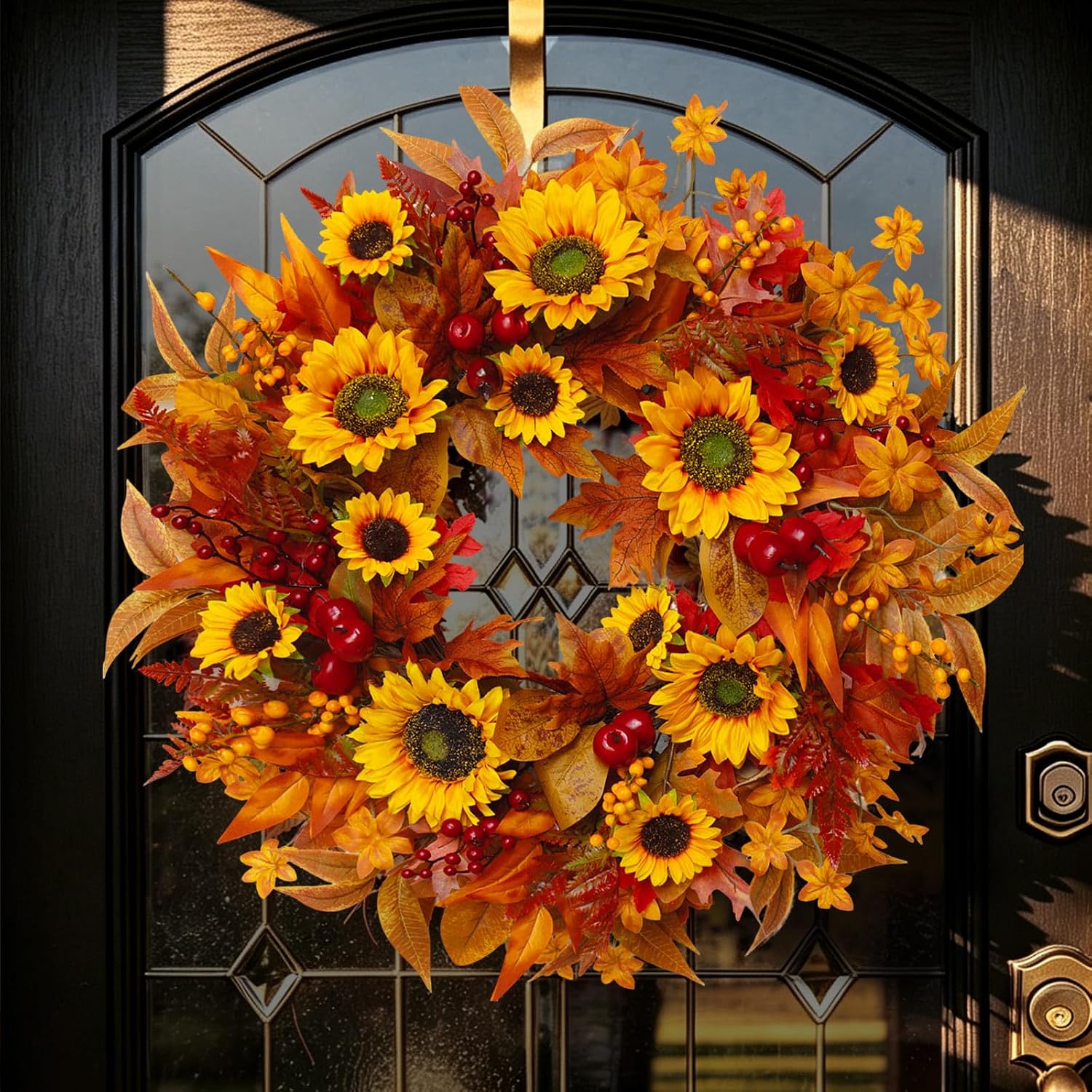 Front Door Fall Wreath Review: Weatherproof Artificial Sunflower Berry Decor - Image 6